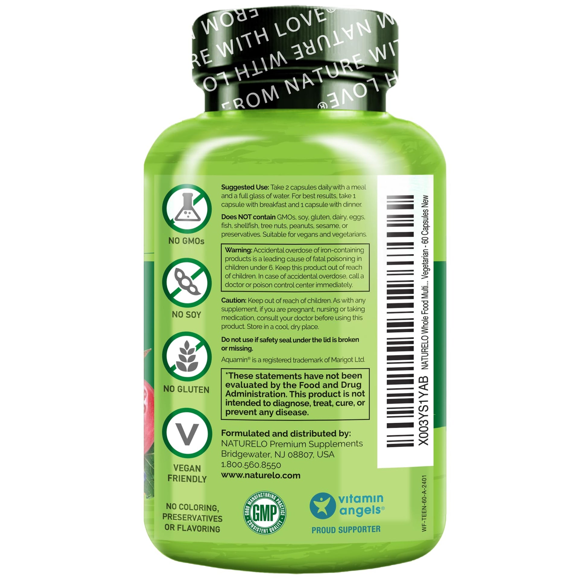 NATURELO Multivitamins for Teenage Girls/Boys, 60 Capsules, Whole Food Multivitamin with Minerals, Non-GMO, Vegetarian - PrimeBioHealth - canada supplements