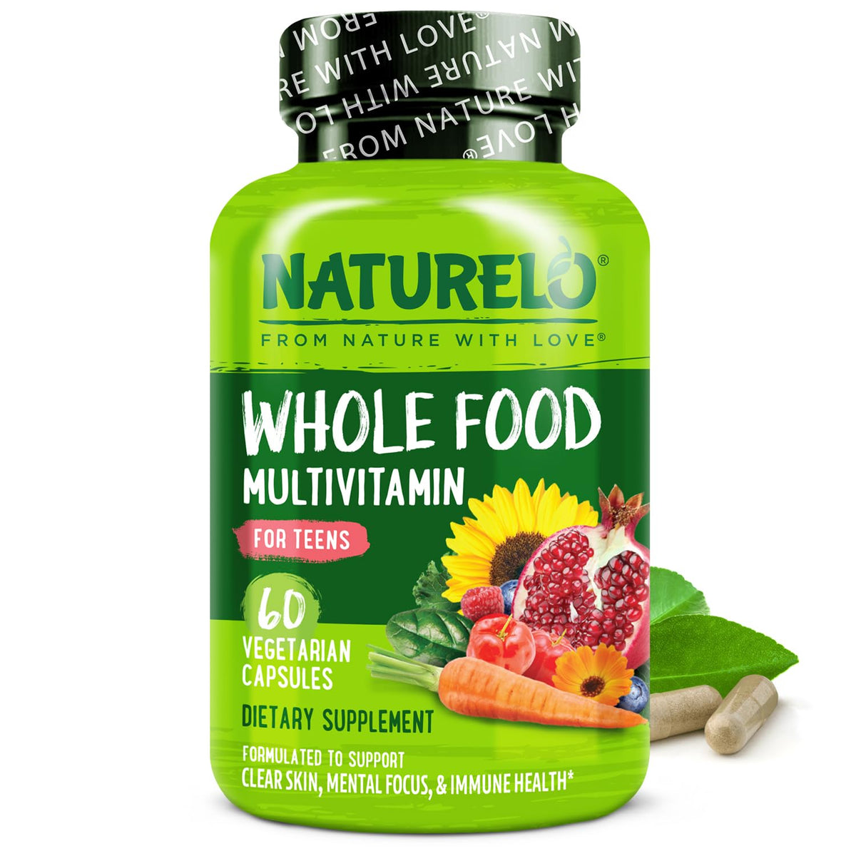 NATURELO Multivitamins for Teenage Girls/Boys, 60 Capsules, Whole Food Multivitamin with Minerals, Non-GMO, Vegetarian - PrimeBioHealth - canada supplements