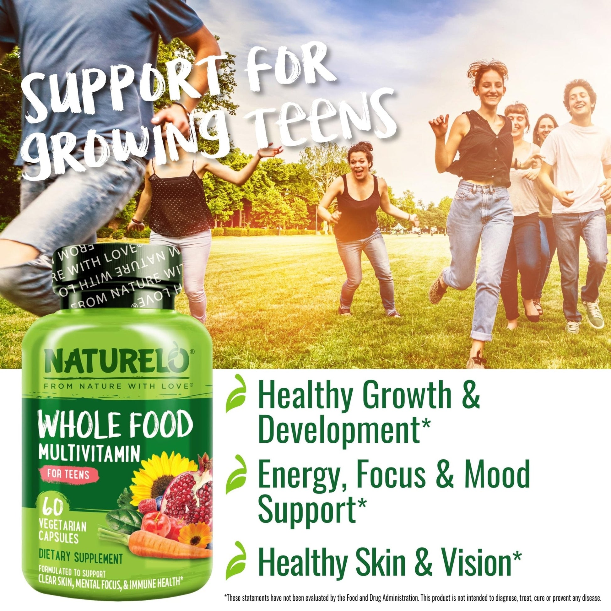 NATURELO Multivitamins for Teenage Girls/Boys, 60 Capsules, Whole Food Multivitamin with Minerals, Non-GMO, Vegetarian - PrimeBioHealth - canada supplements