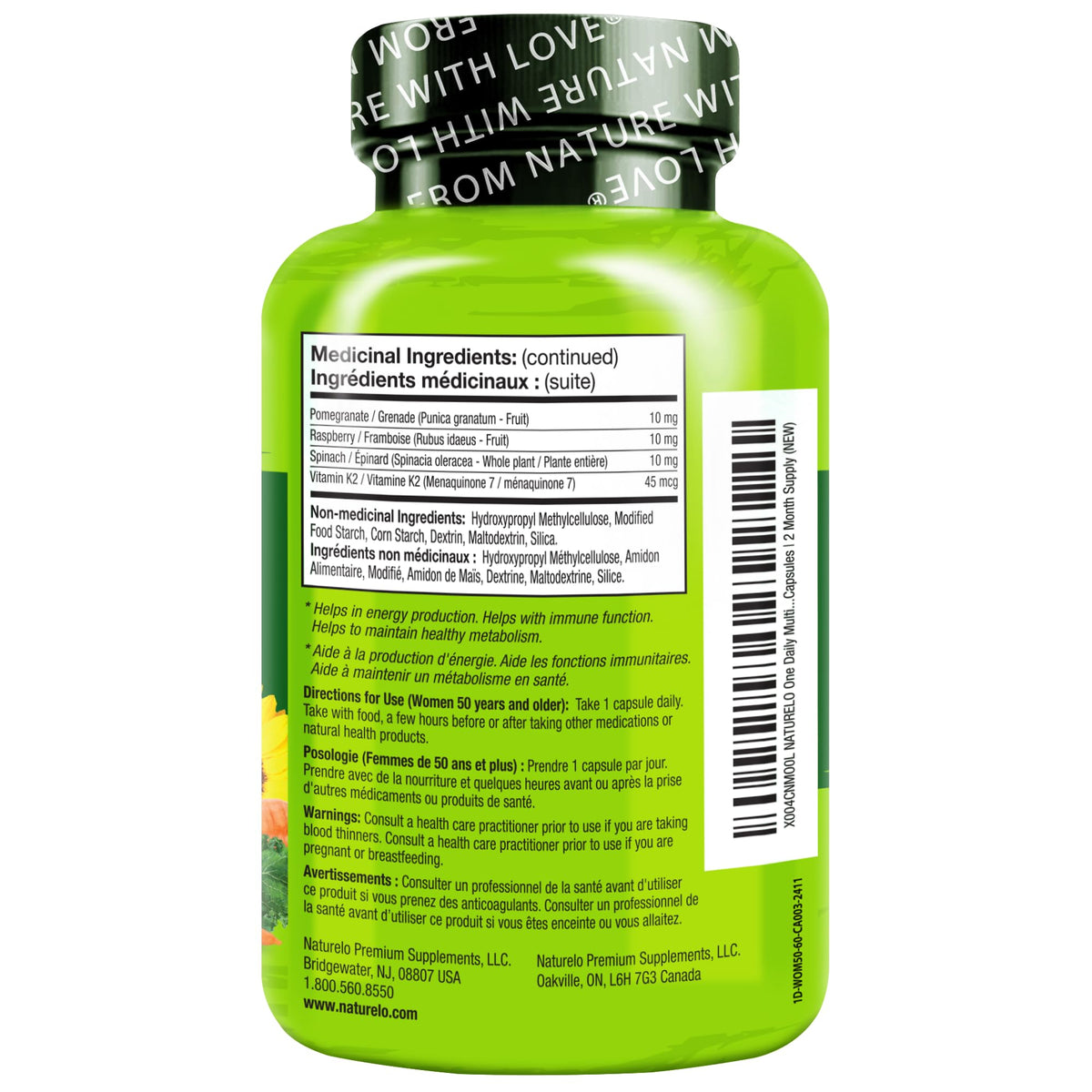 NATURELO One Daily Multivitamin for Women 50+ (Iron Free) - Menopause Support for Women Over 50 - Whole Food Supplement - PrimeBioHealth - canada supplements