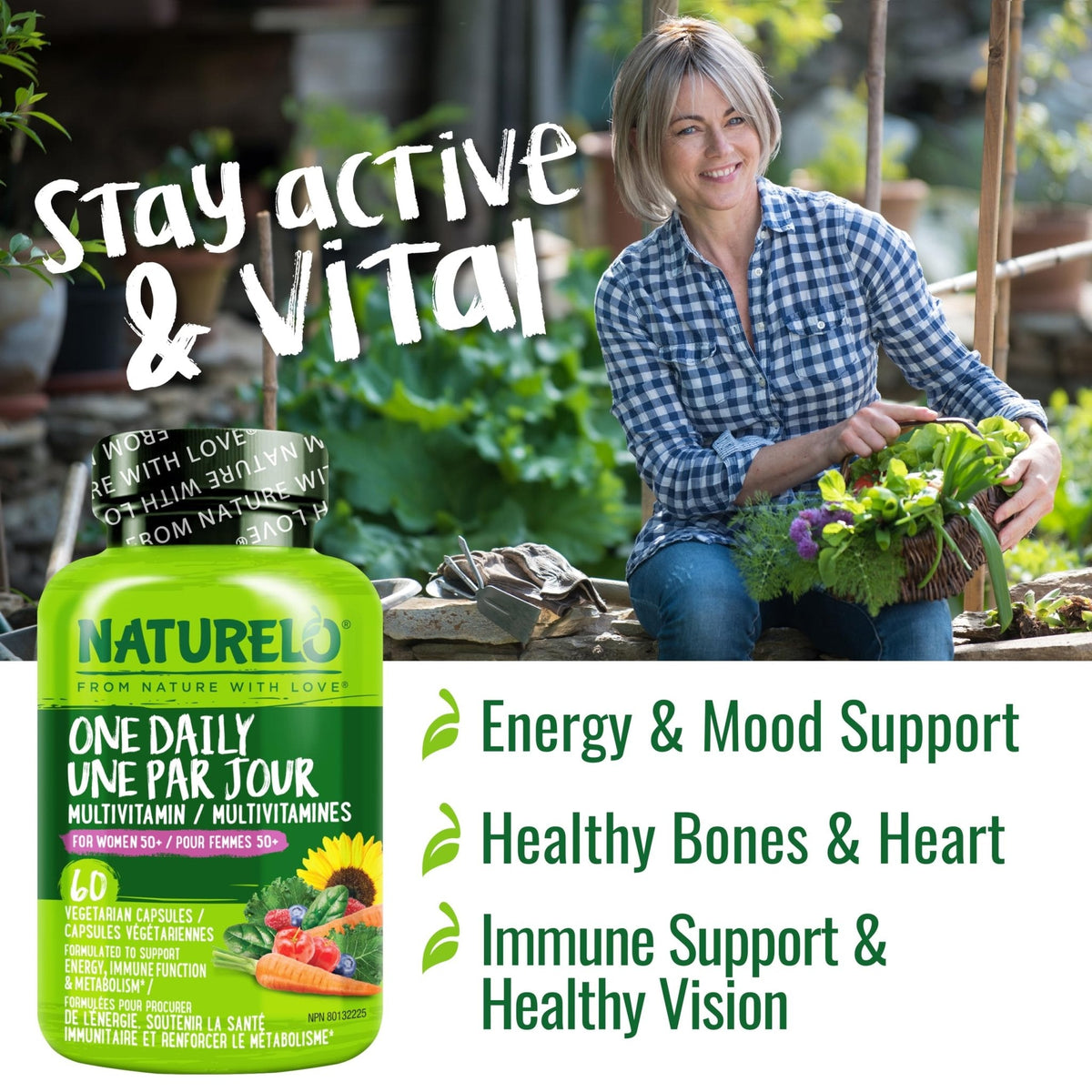 NATURELO One Daily Multivitamin for Women 50+ (Iron Free) - Menopause Support for Women Over 50 - Whole Food Supplement - PrimeBioHealth - canada supplements