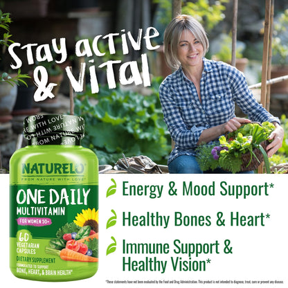 NATURELO One Daily Multivitamin for Women 50+ (Iron Free) - Menopause Support for Women Over 50 - Whole Food Supplement - PrimeBioHealth - canada supplements