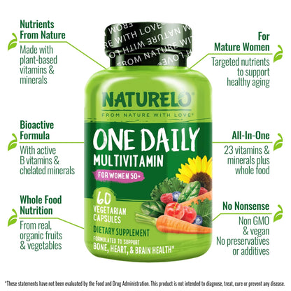 NATURELO One Daily Multivitamin for Women 50+ (Iron Free) - Menopause Support for Women Over 50 - Whole Food Supplement - PrimeBioHealth - canada supplements