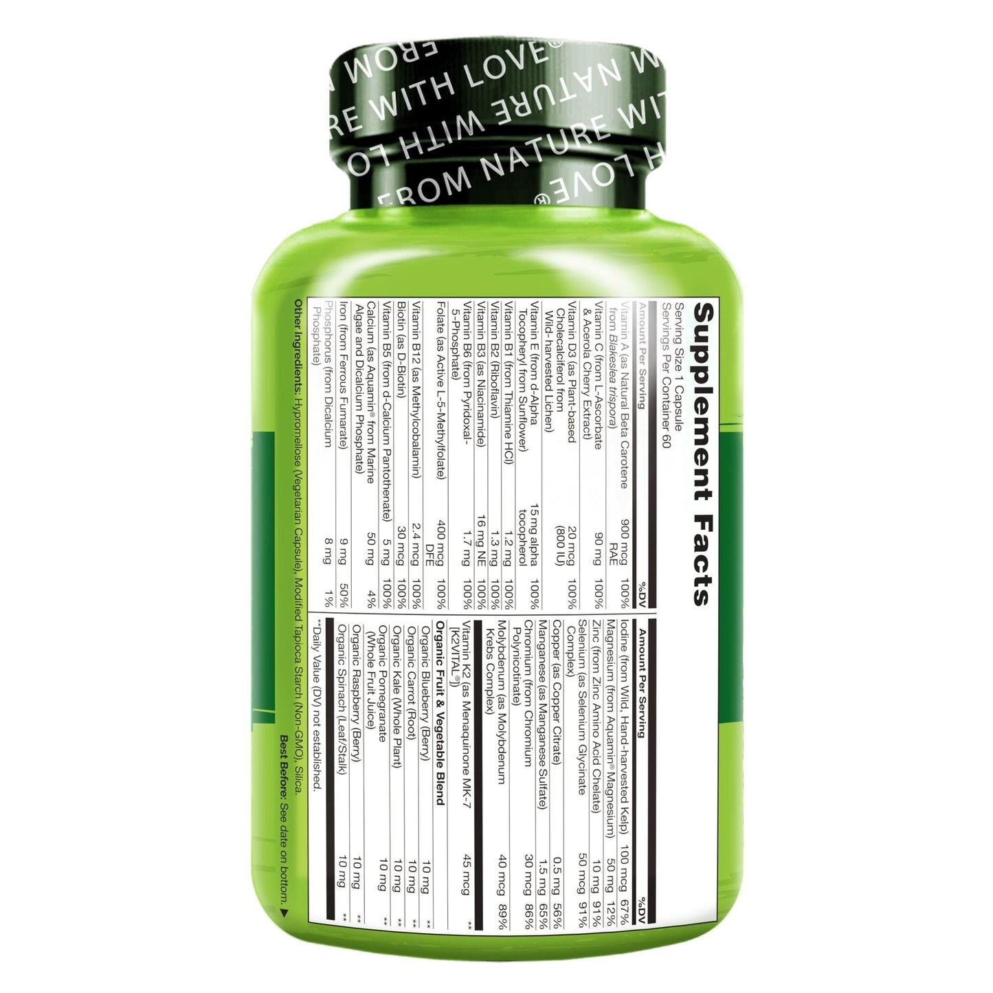 NATURELO One Daily Multivitamin for Women w/Vitamin B12, 60 Ct, Energy Support, Whole Food Daily Women Multivitamin Supplement, Nourish Hair/Skin/Nail, Non-GMO - PrimeBioHealth - canada supplements