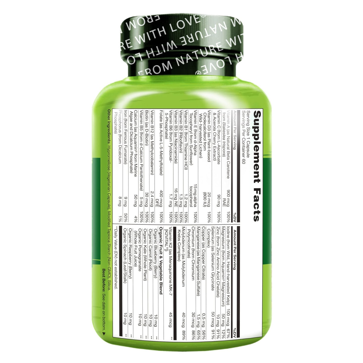 NATURELO One Daily Multivitamin for Women w/Vitamin B12, 60 Ct, Energy Support, Whole Food Daily Women Multivitamin Supplement, Nourish Hair/Skin/Nail, Non-GMO - PrimeBioHealth - canada supplements