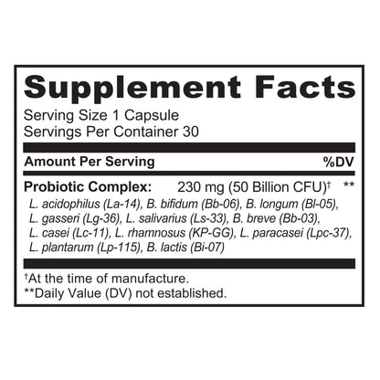 NATURELO Probiotics for Digestive Health, 50 Billion CFU, 30 Vegetarian Capsules, 11 Strains, Daily Use Supplement, Delayed Release, No-Fridge, Helps Boost Immune System, - PrimeBioHealth - canada supplements