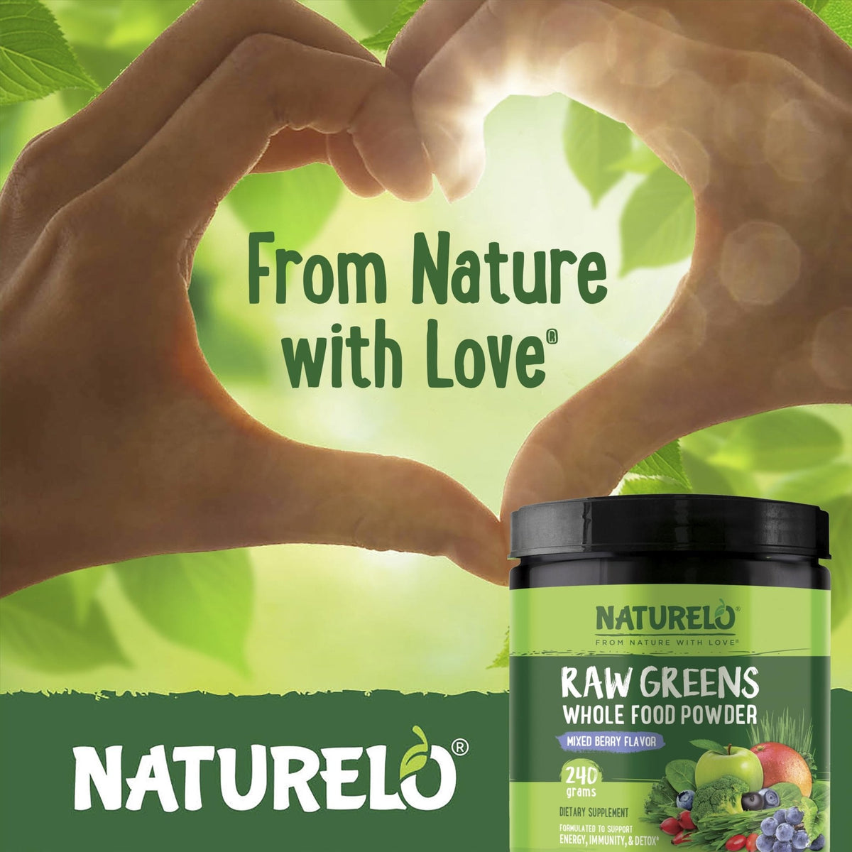 NATURELO Raw Greens Superfood Powder 240 Grams, Mixed Berry - Supports Energy, Immunity and Detox - Includes Spirulina, Wheat Grass and Organic Greens for Whole Food Nutrition - PrimeBioHealth - canada supplements