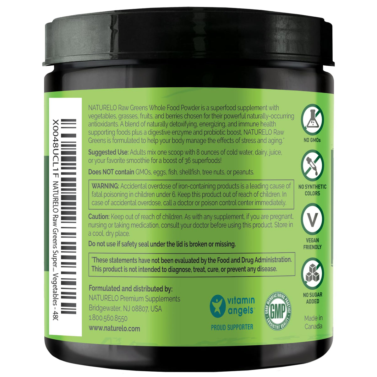 NATURELO Raw Greens Superfood Powder - Unsweetened - Boost Energy, Detox, Enhance Health - Organic Spirulina - Wheat Grass - Whole Food Nutrition from Fruits - PrimeBioHealth - canada supplements