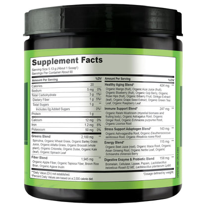 NATURELO Raw Greens Superfood Powder - Unsweetened - Boost Energy, Detox, Enhance Health - Organic Spirulina - Wheat Grass - Whole Food Nutrition from Fruits - PrimeBioHealth - canada supplements