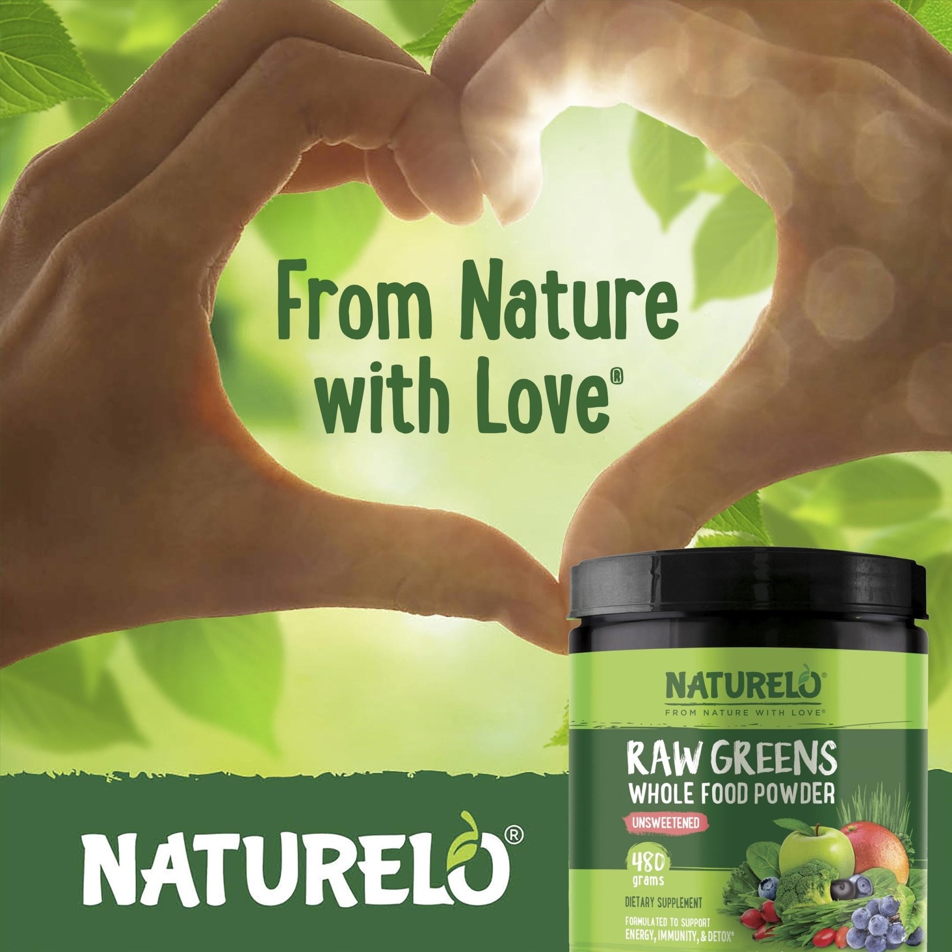 NATURELO Raw Greens Superfood Powder - Unsweetened - Boost Energy, Detox, Enhance Health - Organic Spirulina - Wheat Grass - Whole Food Nutrition from Fruits - PrimeBioHealth - canada supplements
