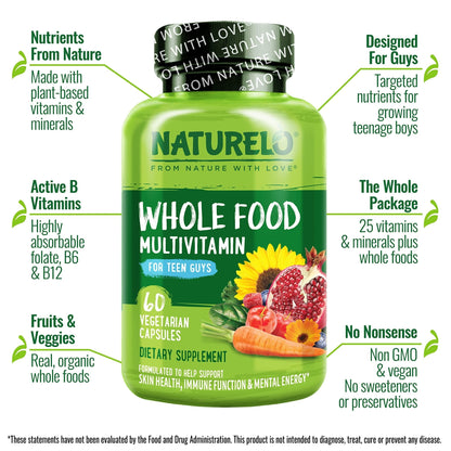 NATURELO Teen Multivitamin - Whole Food Multivitamin for Teenage Boys - Minerals Supplement for Active Kids - PrimeBioHealth - canada supplements