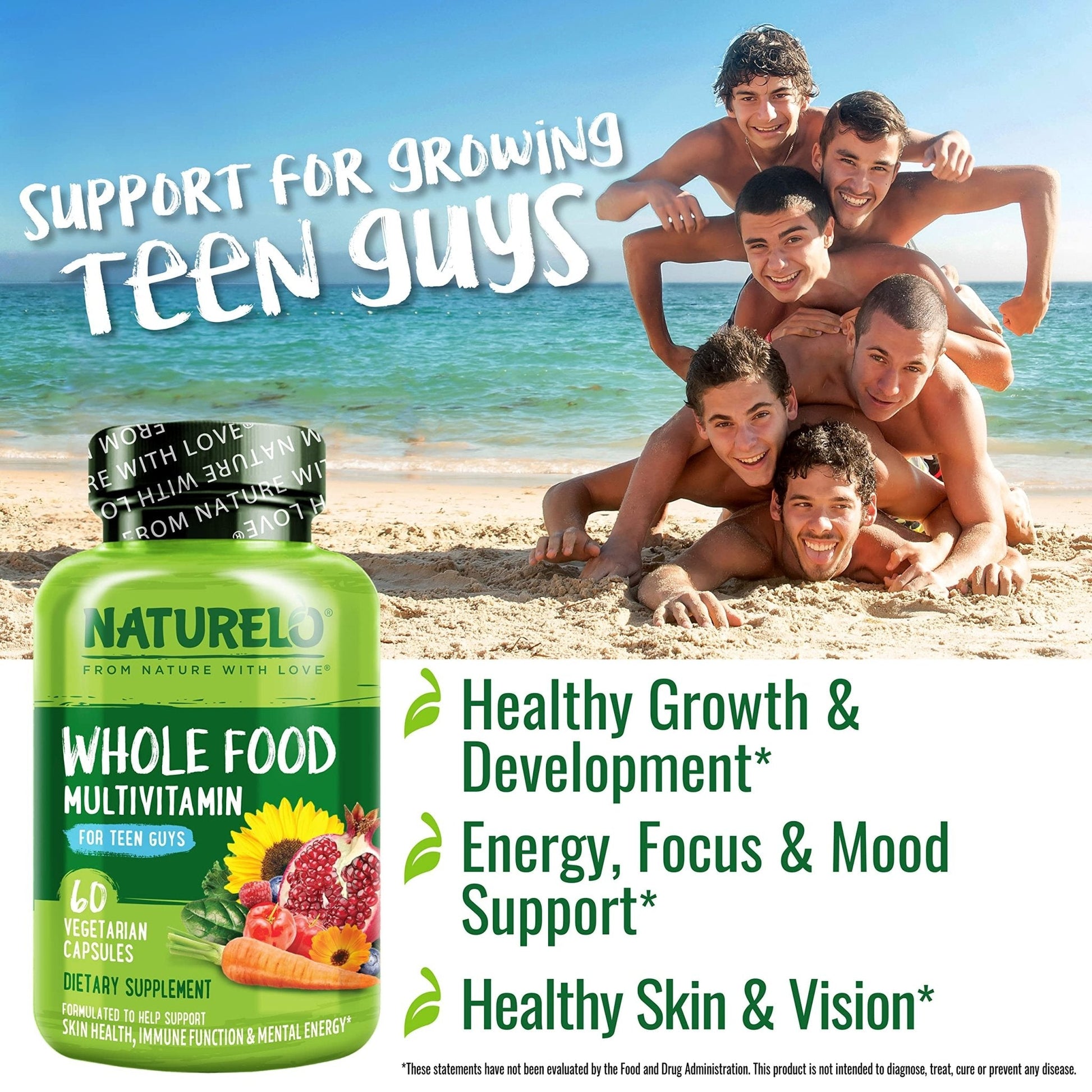 NATURELO Teen Multivitamin - Whole Food Multivitamin for Teenage Boys - Minerals Supplement for Active Kids - PrimeBioHealth - canada supplements