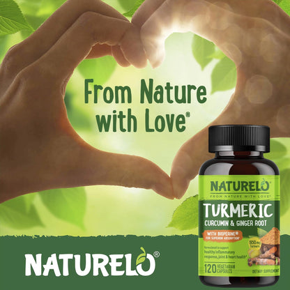 NATURELO Turmeric Curcumin - BioPerine for Better Absorption - Black Pepper, Ginger Root, Curcuminoids - Plant-Based Joint Discomfort Support - PrimeBioHealth - canada supplements