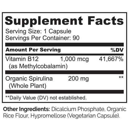 NATURELO Vegan B12 - Methyl B12 with Organic Spirulina - High Potency Vitamin B12 1000 mcg Methylcobalamin - Supports Healthy Mood - PrimeBioHealth - canada supplements