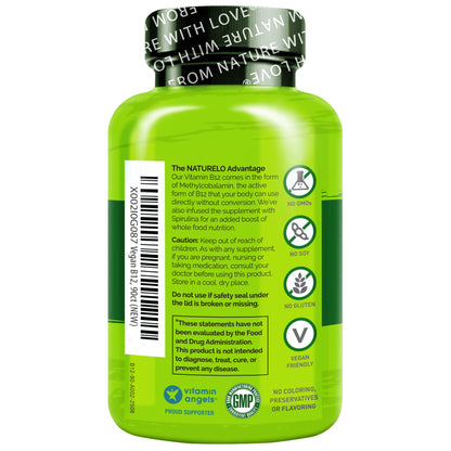 NATURELO Vegan B12 - Methyl B12 with Organic Spirulina - High Potency Vitamin B12 1000 mcg Methylcobalamin - Supports Healthy Mood - PrimeBioHealth - canada supplements