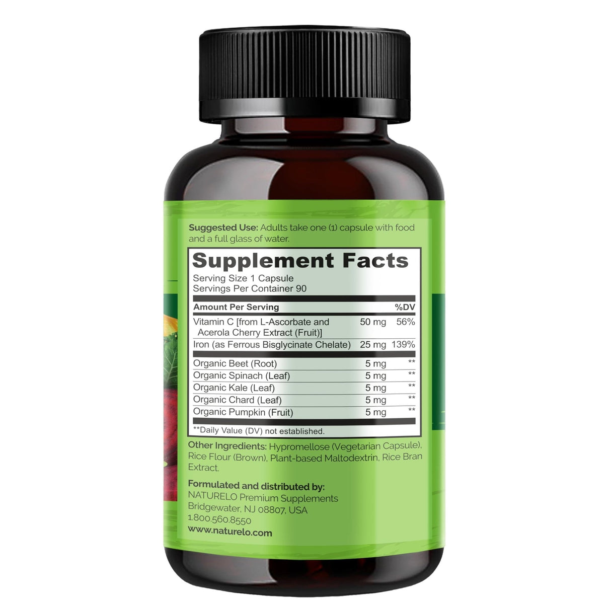 NATURELO Vegan Iron Supplement with Vitamin C and Organic Whole Foods - Gentle Iron Pills for Women & Men with Iron Deficiency Including Pregnancy - PrimeBioHealth - canada supplements