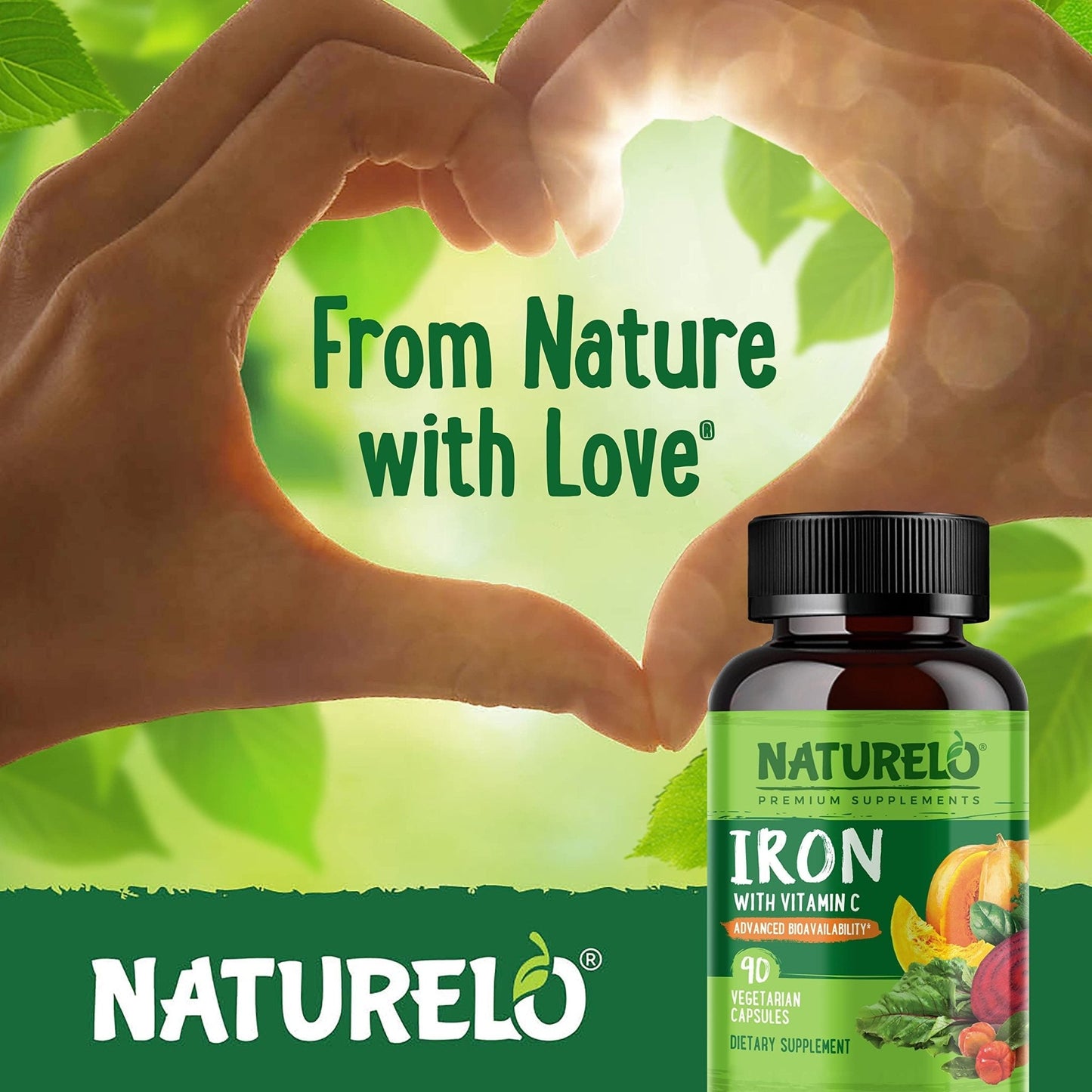 NATURELO Vegan Iron Supplement with Vitamin C and Organic Whole Foods - Gentle Iron Pills for Women & Men with Iron Deficiency Including Pregnancy - PrimeBioHealth - canada supplements