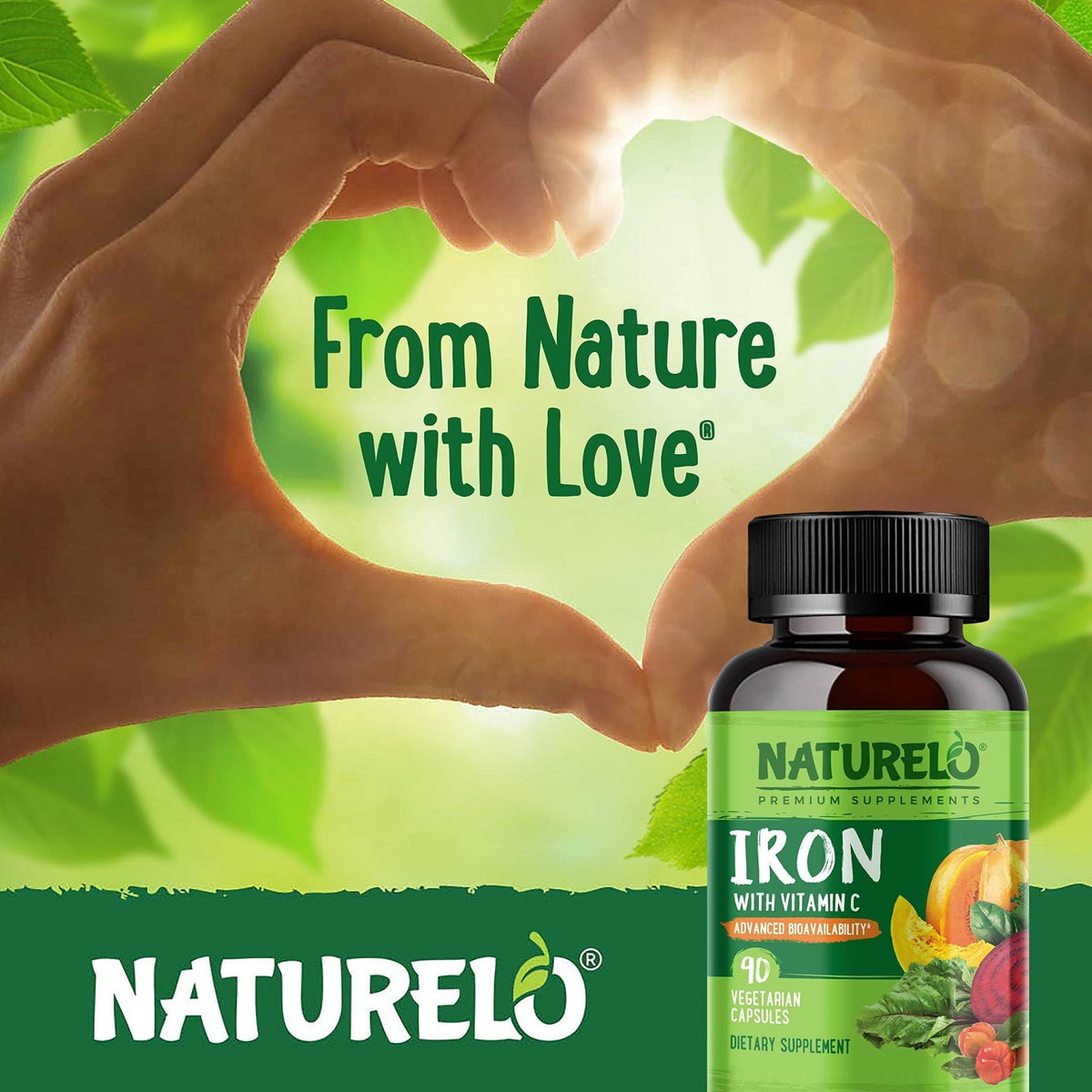 NATURELO Vegan Iron Supplement with Vitamin C and Organic Whole Foods - Gentle Iron Pills for Women & Men with Iron Deficiency Including Pregnancy - PrimeBioHealth - canada supplements