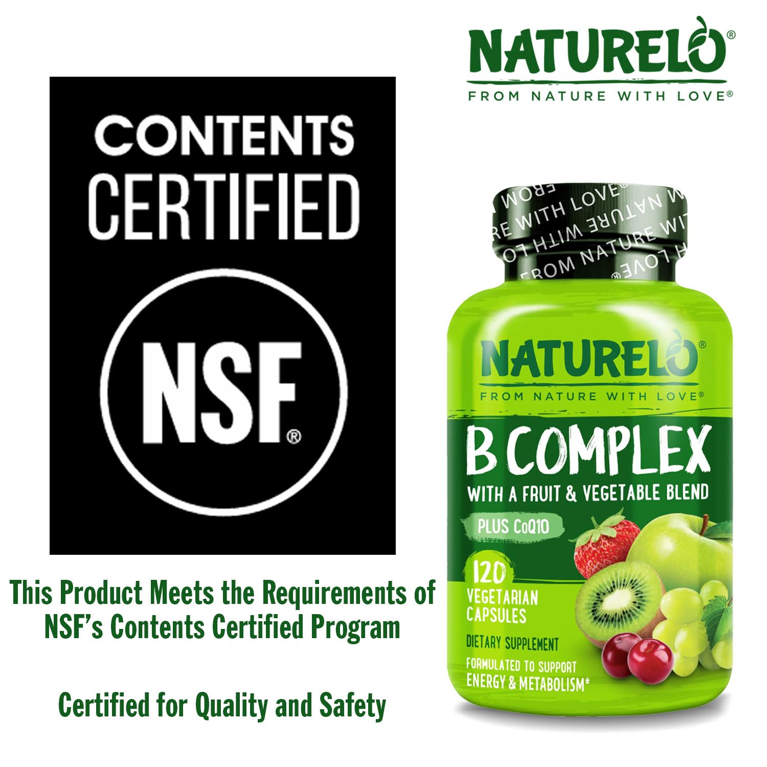 NATURELO Vitamin B Complex,120 Capsules, Vegan, CoQ10, Methyl Folate, Biotin, Fruit & Veg Blend, Supports Energy and Healthy Stress Response - PrimeBioHealth - canada supplements