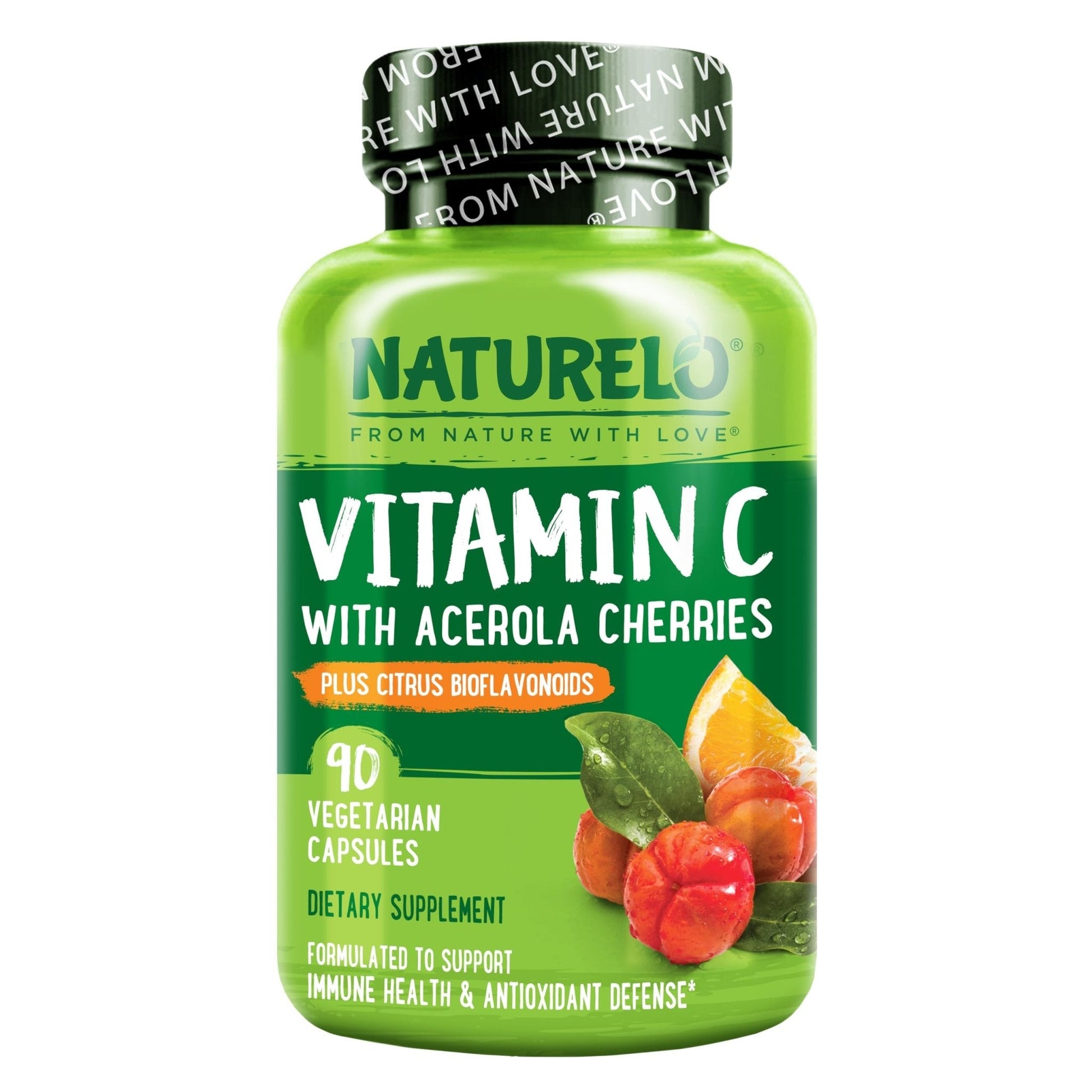 NATURELO Vitamin C with Organic Acerola Cherry Extract and Citrus Bioflavonoids - Vegan Supplement - Immune Support - 500 mg VIT C per Cap - PrimeBioHealth - canada supplements