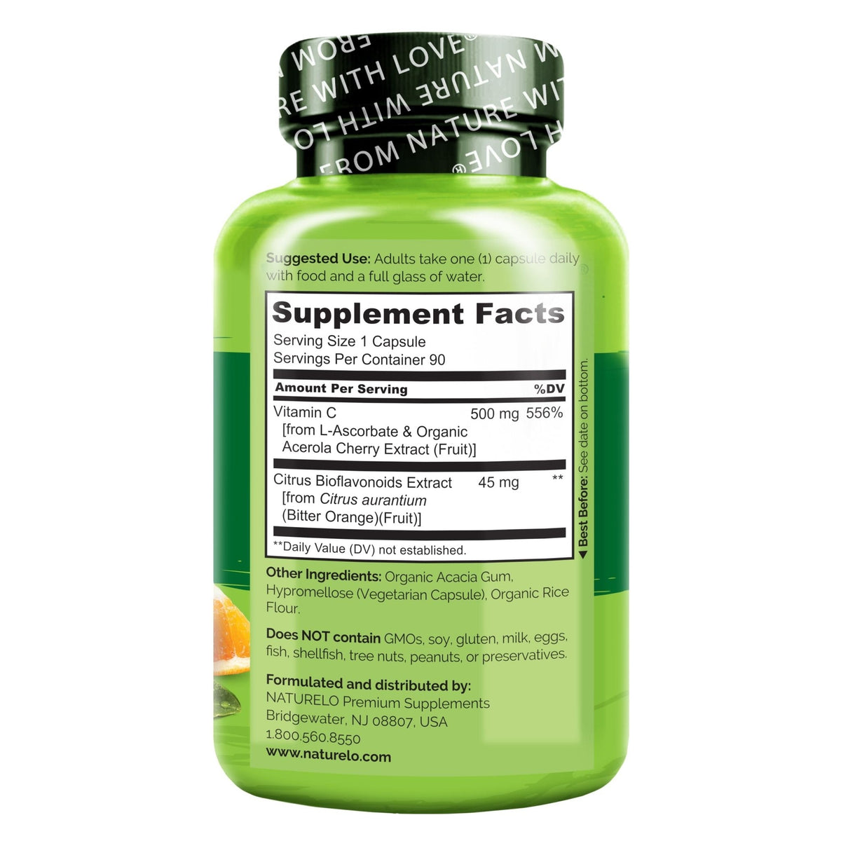NATURELO Vitamin C with Organic Acerola Cherry Extract and Citrus Bioflavonoids - Vegan Supplement - Immune Support - 500 mg VIT C per Cap - PrimeBioHealth - canada supplements