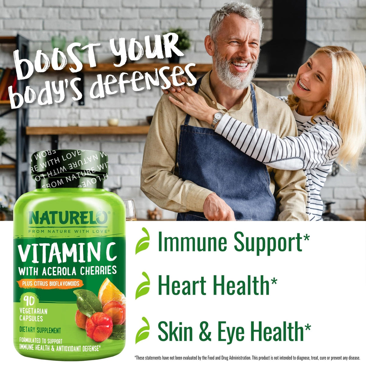 NATURELO Vitamin C with Organic Acerola Cherry Extract and Citrus Bioflavonoids - Vegan Supplement - Immune Support - 500 mg VIT C per Cap - PrimeBioHealth - canada supplements