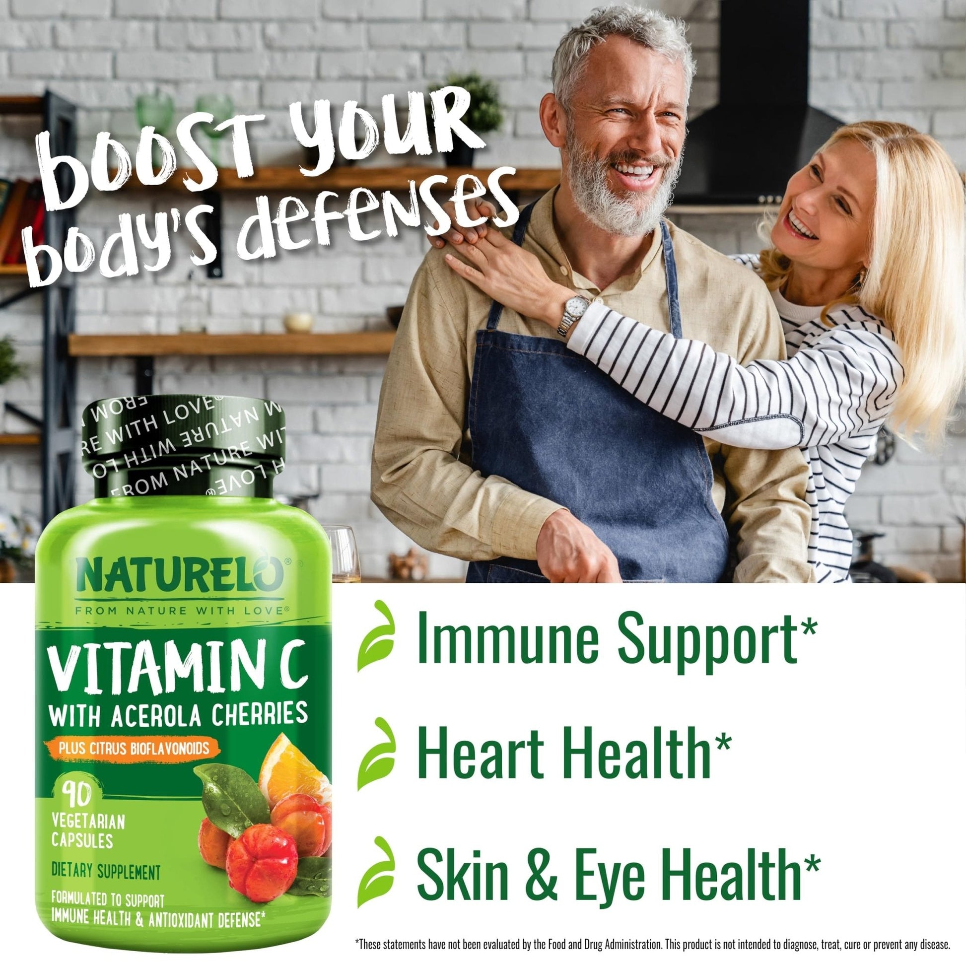 NATURELO Vitamin C with Organic Acerola Cherry Extract and Citrus Bioflavonoids - Vegan Supplement - Immune Support - 500 mg VIT C per Cap - PrimeBioHealth - canada supplements