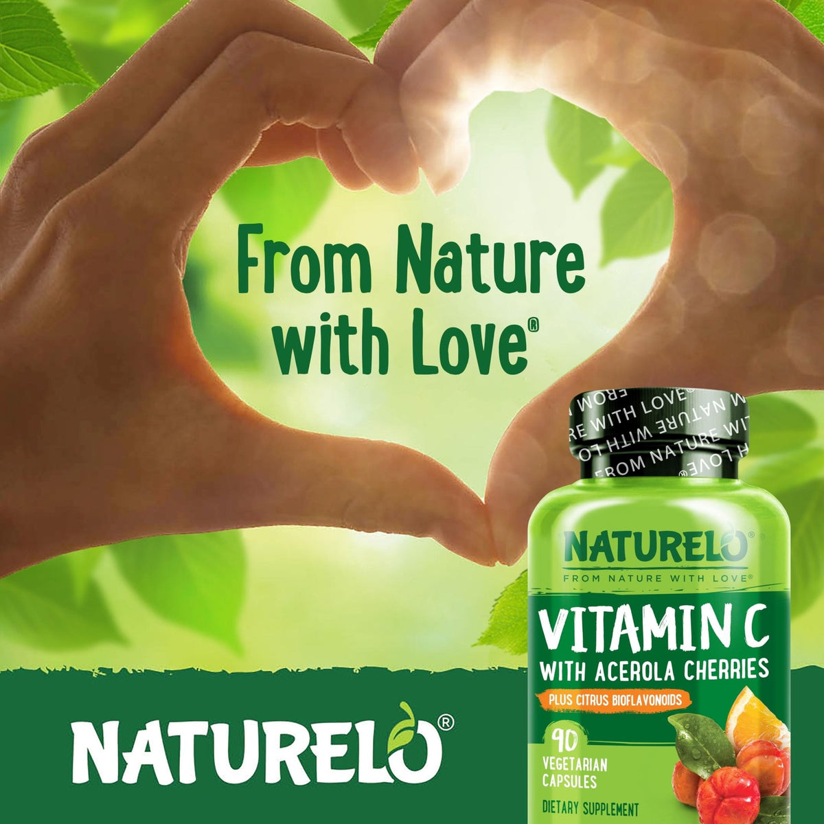 NATURELO Vitamin C with Organic Acerola Cherry Extract and Citrus Bioflavonoids - Vegan Supplement - Immune Support - 500 mg VIT C per Cap - PrimeBioHealth - canada supplements