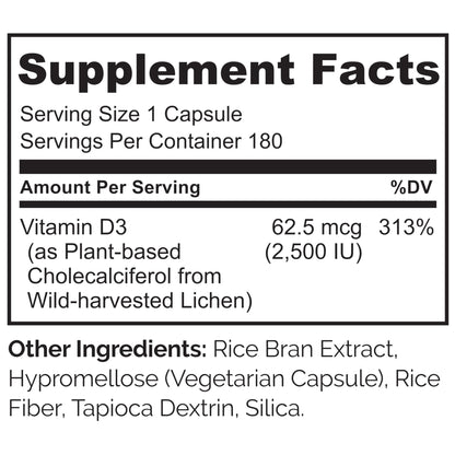 NATURELO Vitamin D - 2500 IU - Plant Based from Lichen - Natural D3 Supplement for Immune System, Bone Support, Joint Health - Vegan - PrimeBioHealth - canada supplements