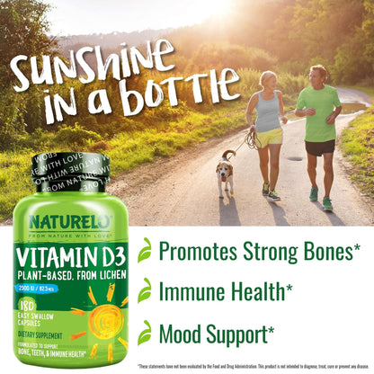 NATURELO Vitamin D - 2500 IU - Plant Based from Lichen - Natural D3 Supplement for Immune System, Bone Support, Joint Health - Vegan - PrimeBioHealth - canada supplements