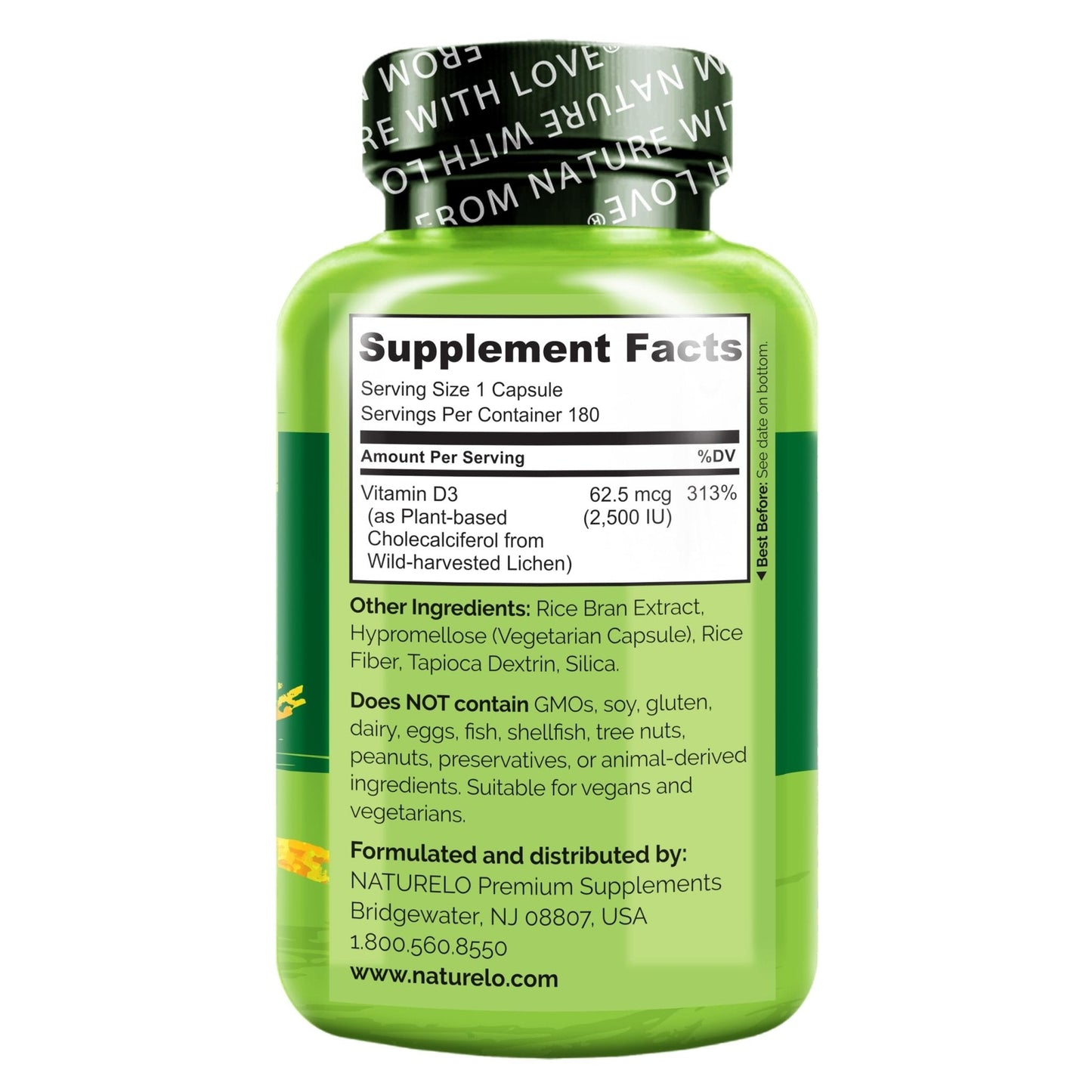 NATURELO Vitamin D - 2500 IU - Plant Based from Lichen - Natural D3 Supplement for Immune System, Bone Support, Joint Health - Vegan - PrimeBioHealth - canada supplements