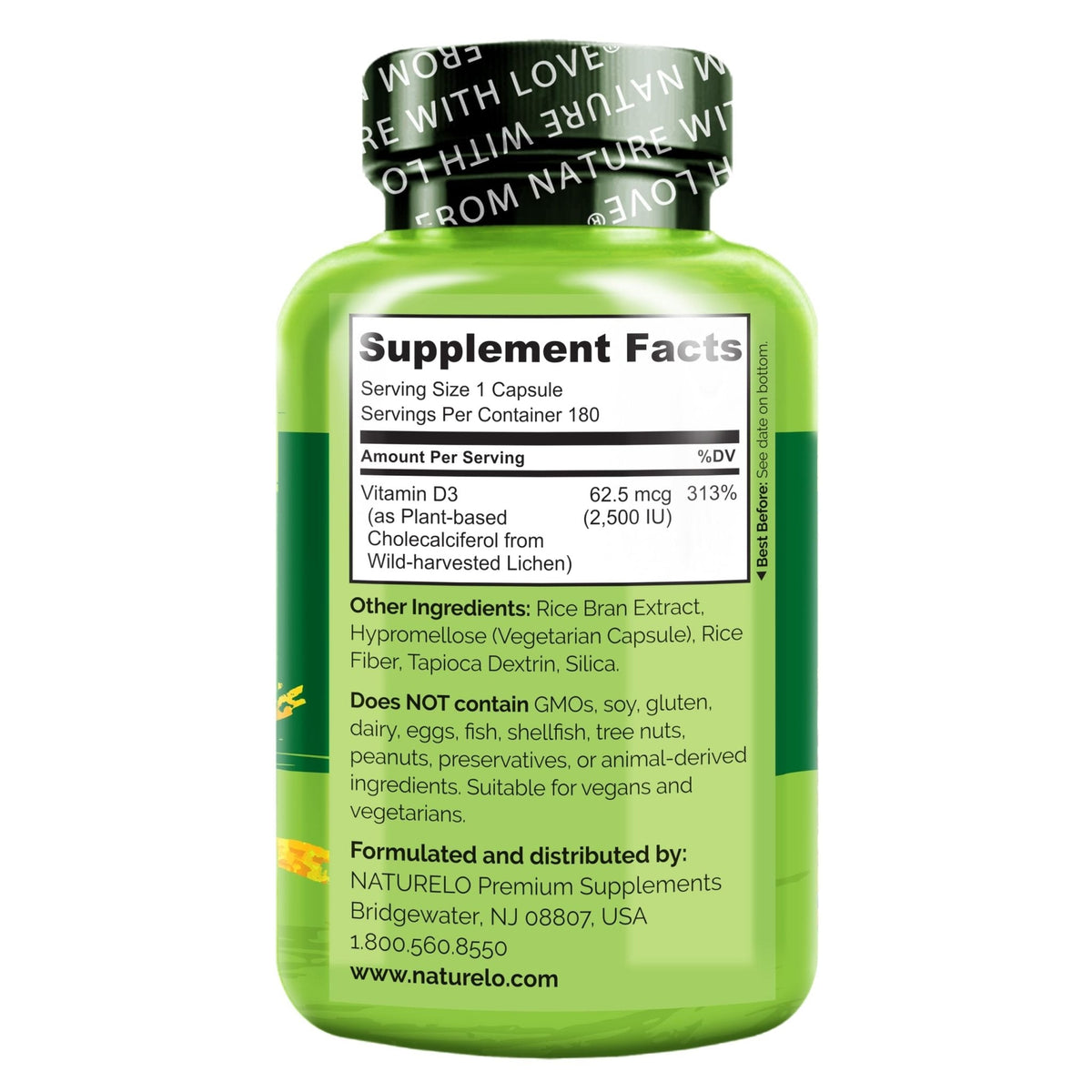 NATURELO Vitamin D - 2500 IU - Plant Based from Lichen - Natural D3 Supplement for Immune System, Bone Support, Joint Health - Vegan - PrimeBioHealth - canada supplements