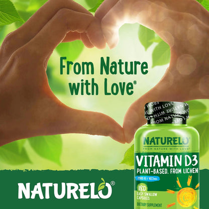 NATURELO Vitamin D - 2500 IU - Plant Based from Lichen - Natural D3 Supplement for Immune System, Bone Support, Joint Health - Vegan - PrimeBioHealth - canada supplements