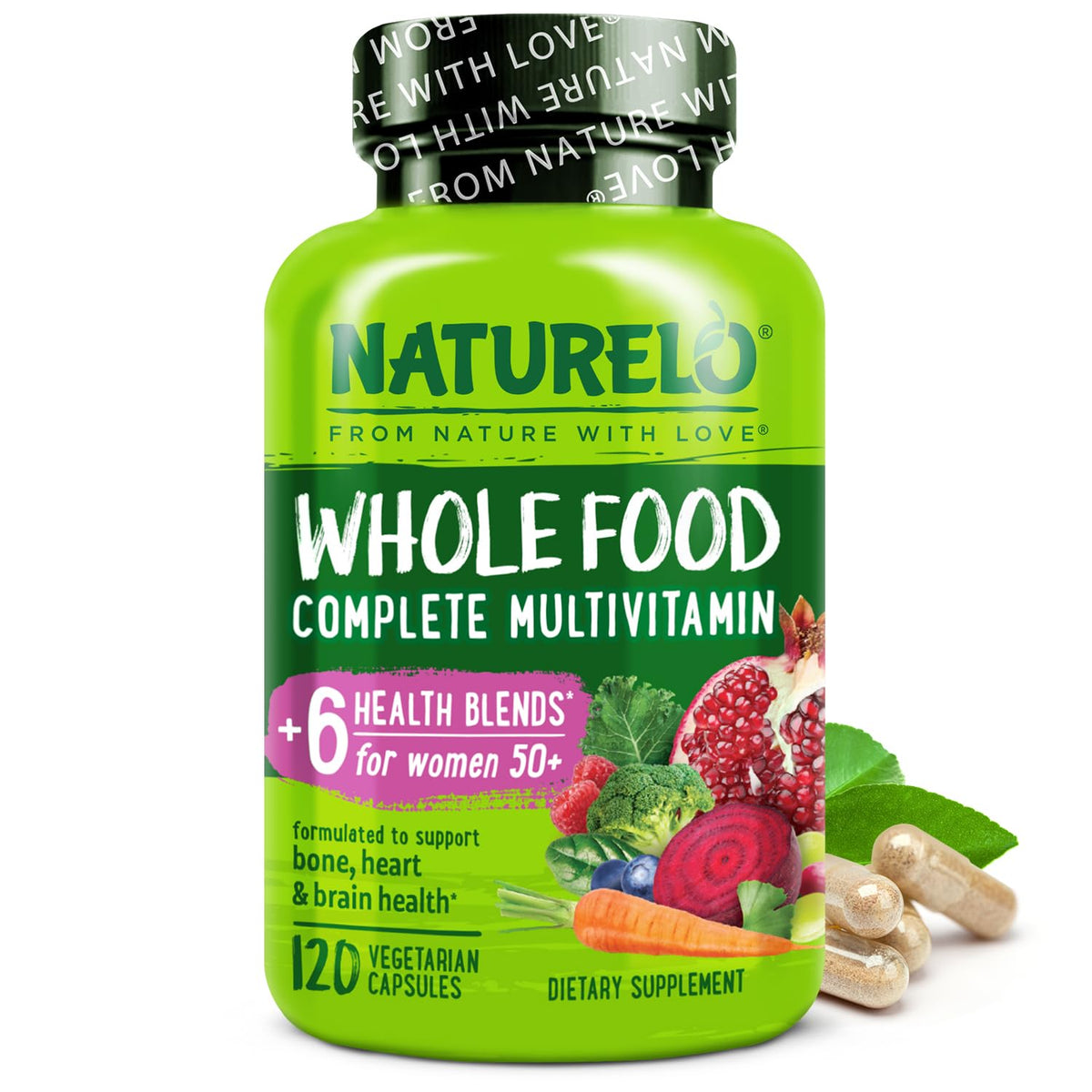 NATURELO Whole Food Multivitamin for Women 50+ (Iron Free) with Vitamins, Minerals, & Organic Extracts - Supplement for Post Menopausal Women Over 50 - PrimeBioHealth - canada supplements