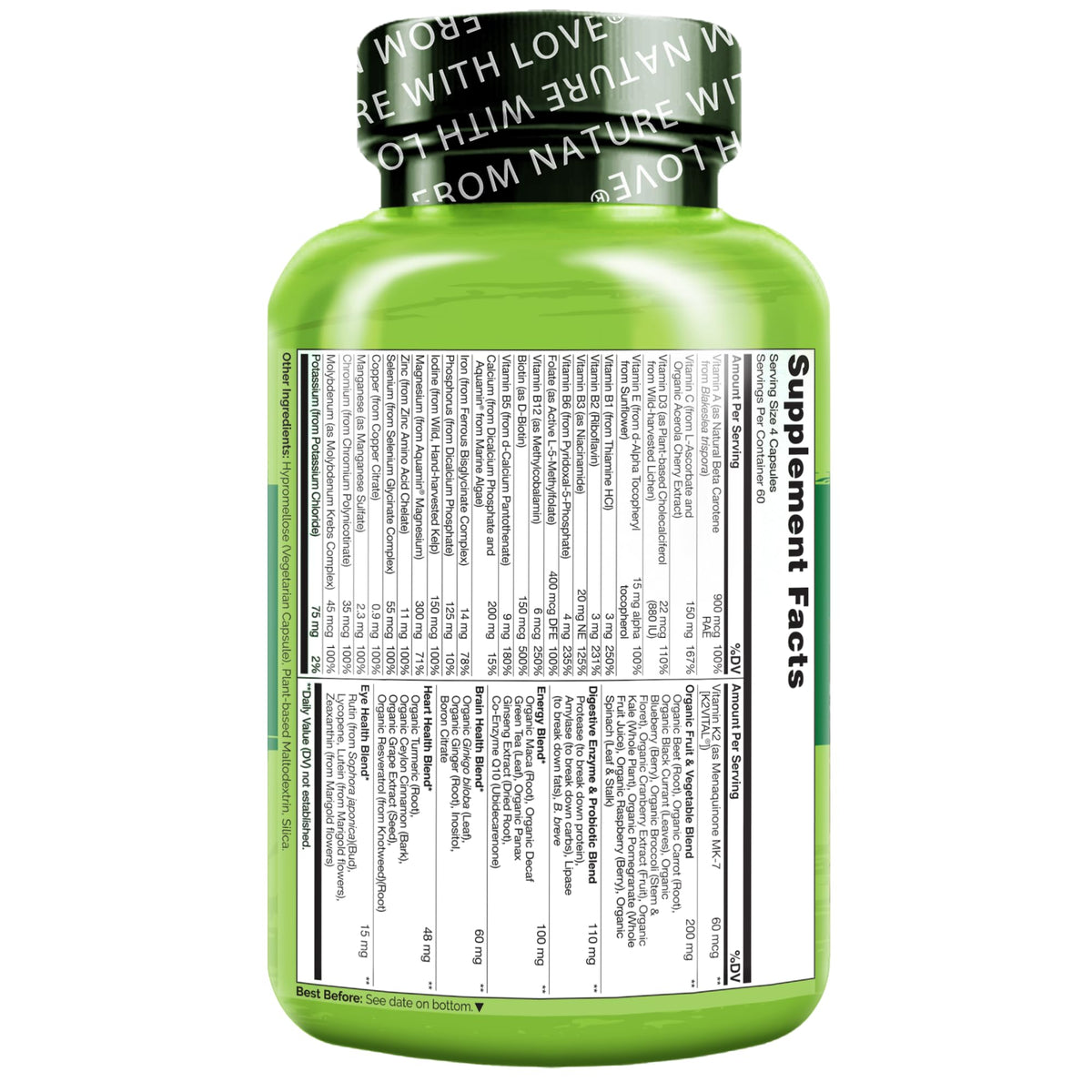 NATURELO Whole Food Multivitamin for Women - with Vitamins, Minerals, & Organic Extracts - Supplement for Energy and Heart Health - PrimeBioHealth - canada supplements