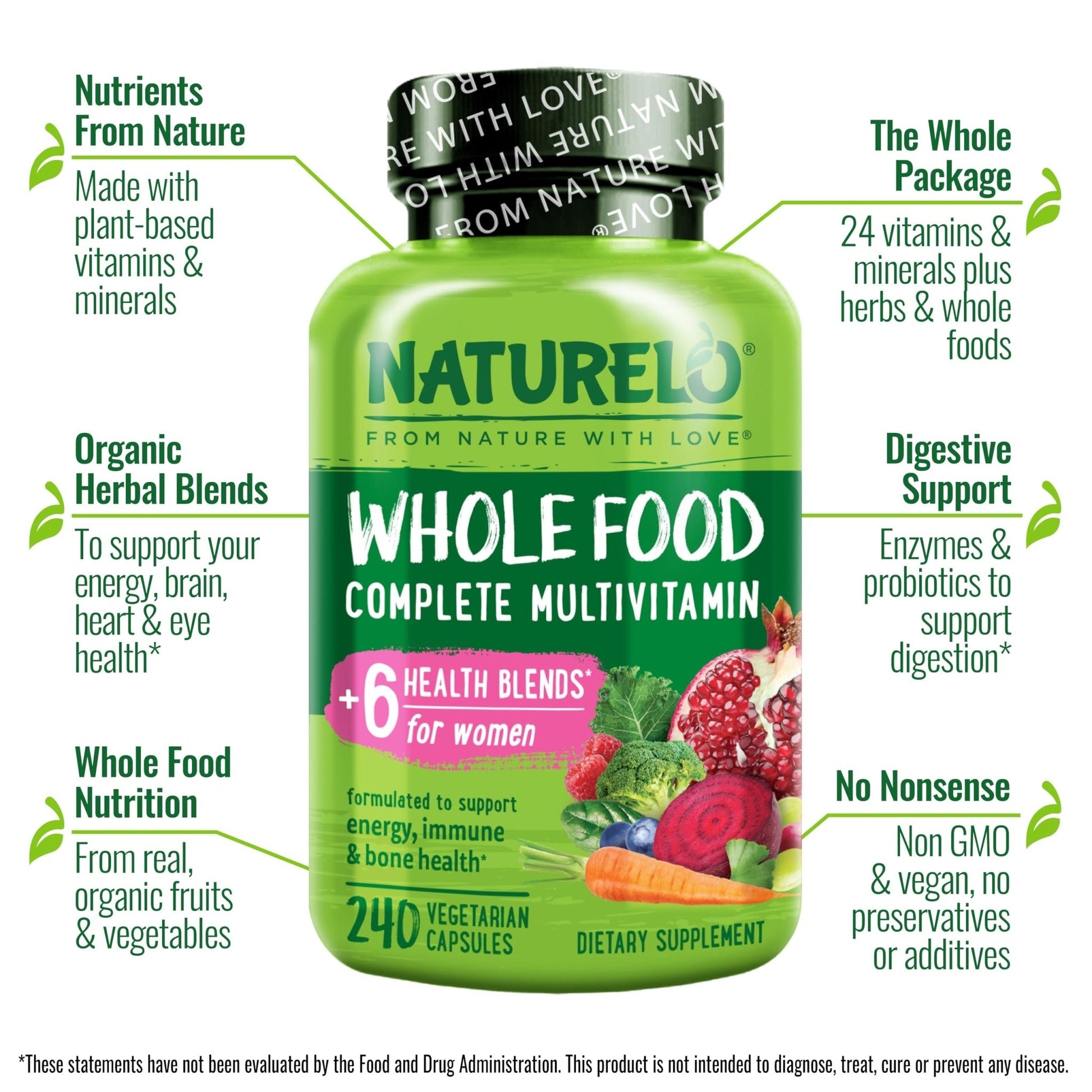 NATURELO Whole Food Multivitamin for Women - with Vitamins, Minerals, & Organic Extracts - Supplement for Energy and Heart Health - PrimeBioHealth - canada supplements