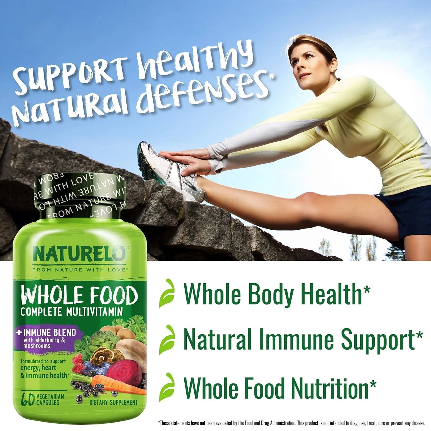 NATURELO Whole Food Multivitamin + Immune Blend with Elderberry & Mushrooms - Complete Multivitamin with Extra Immune Support - PrimeBioHealth - canada supplements