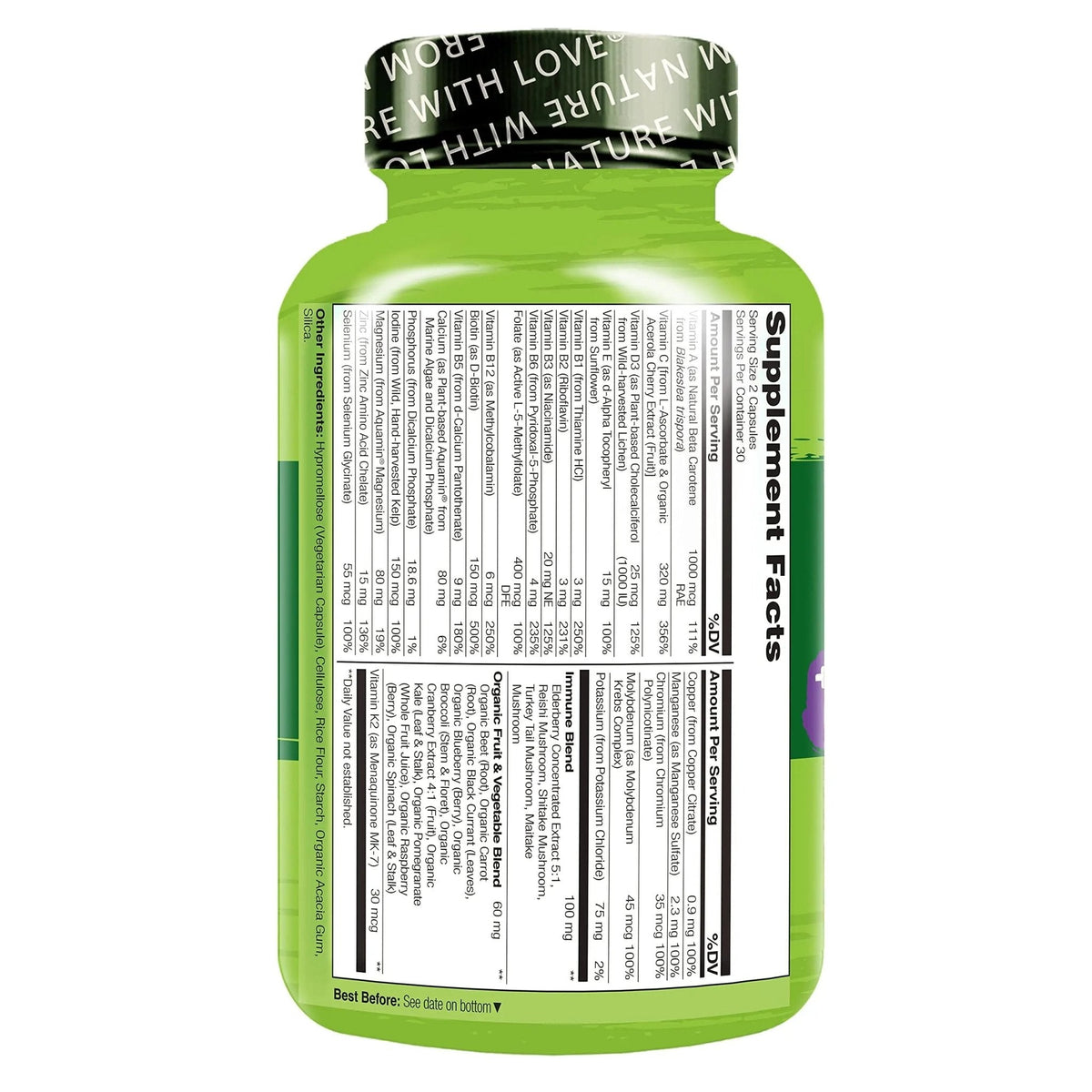 NATURELO Whole Food Multivitamin + Immune Blend with Elderberry & Mushrooms - Complete Multivitamin with Extra Immune Support - PrimeBioHealth - canada supplements