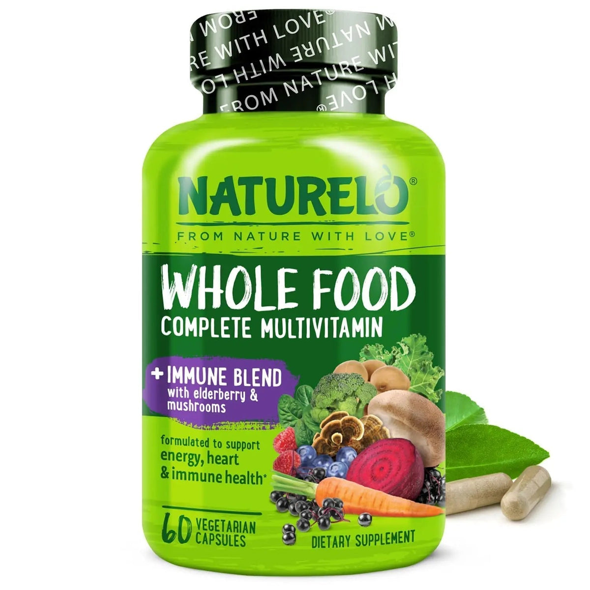 NATURELO Whole Food Multivitamin + Immune Blend with Elderberry & Mushrooms - Complete Multivitamin with Extra Immune Support - PrimeBioHealth - canada supplements
