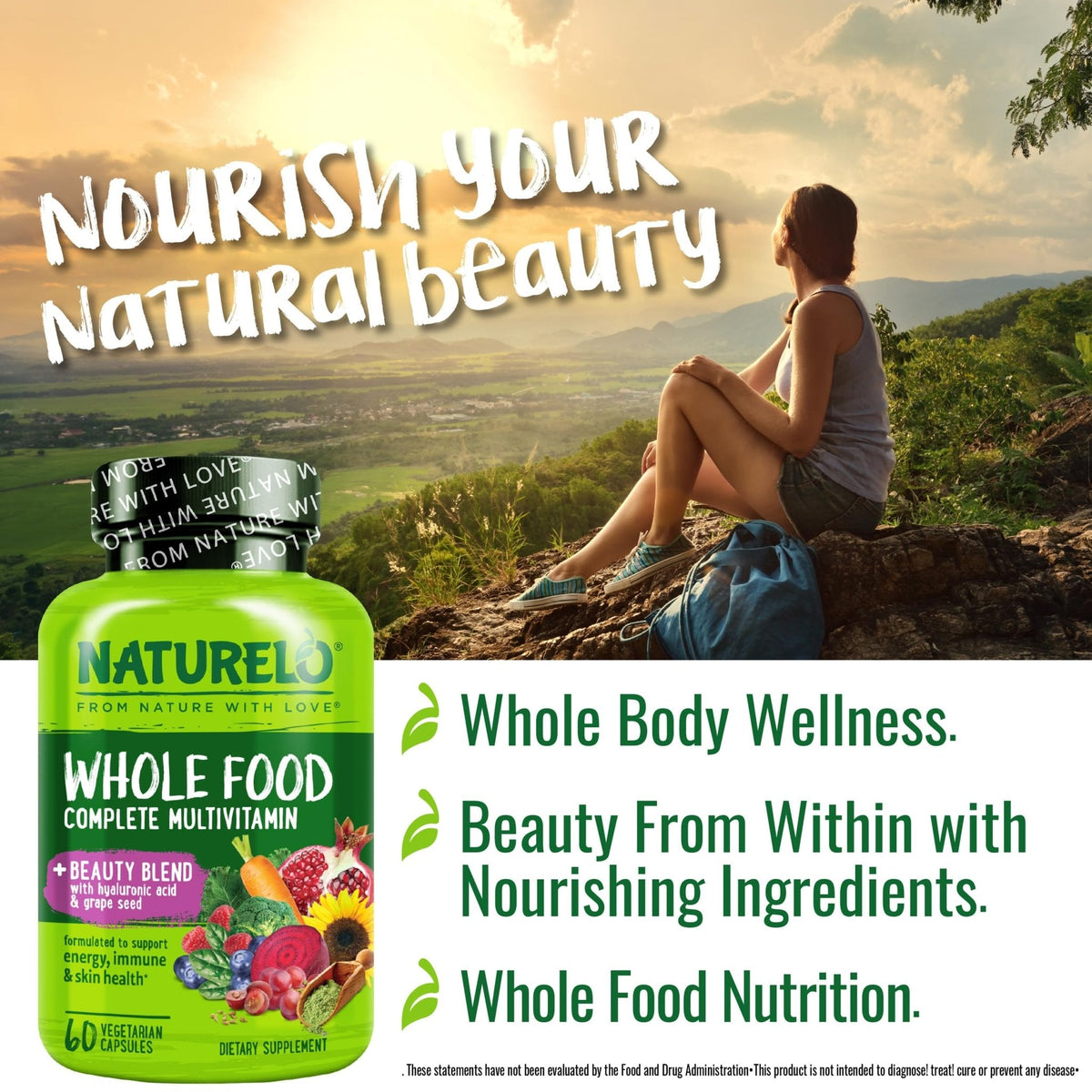 NATURELO Whole Food Multivitamin with Extra Hair, Skin and Nails Support - Beauty Blend with Hyaluronic Acid & Grape Seed - High Potency Biotin, Vitamin C - PrimeBioHealth - canada supplements