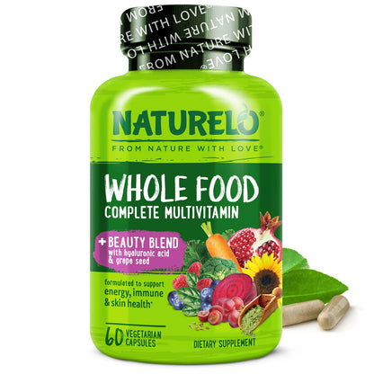 NATURELO Whole Food Multivitamin with Extra Hair, Skin and Nails Support - Beauty Blend with Hyaluronic Acid & Grape Seed - High Potency Biotin, Vitamin C - PrimeBioHealth - canada supplements