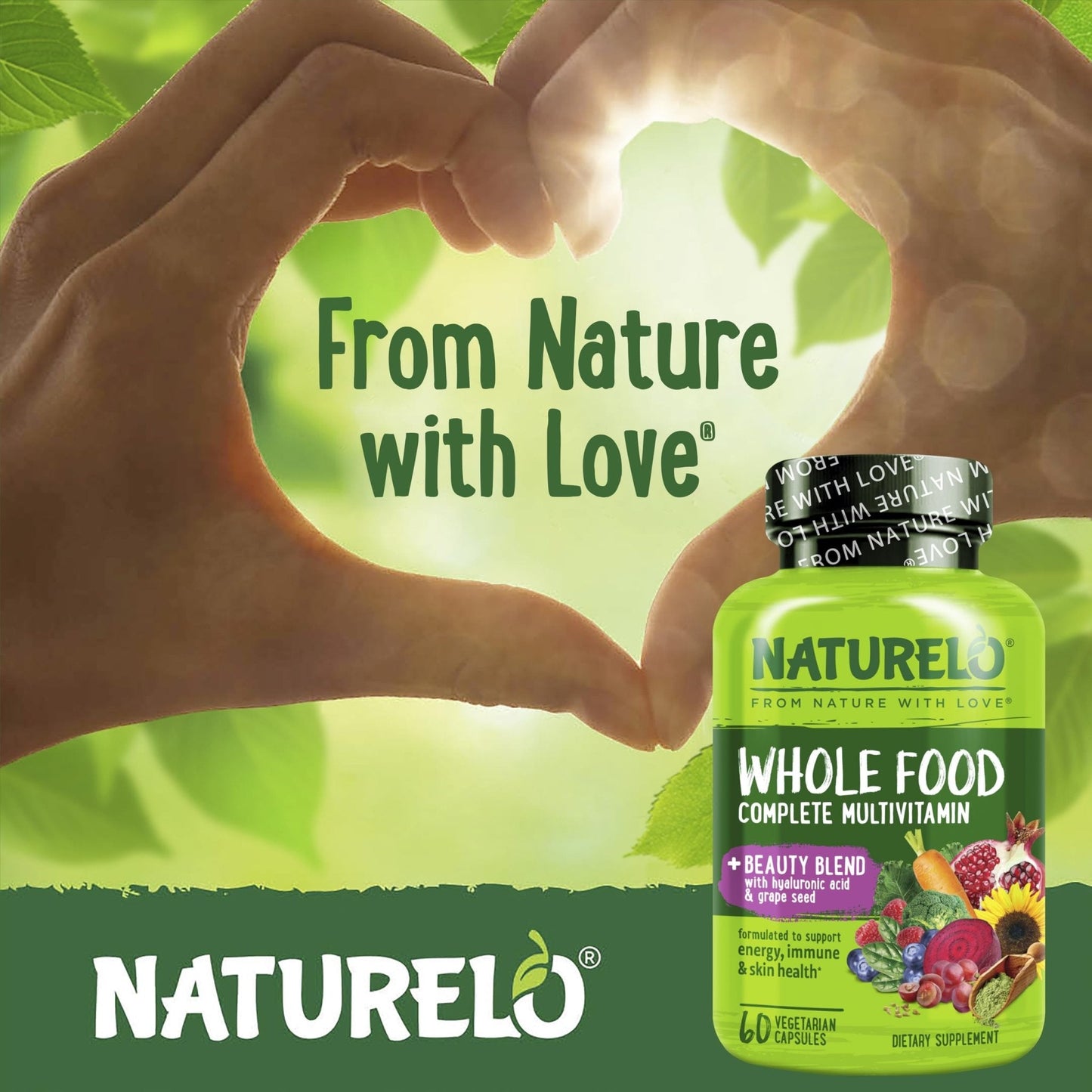 NATURELO Whole Food Multivitamin with Extra Hair, Skin and Nails Support - Beauty Blend with Hyaluronic Acid & Grape Seed - High Potency Biotin, Vitamin C - PrimeBioHealth - canada supplements