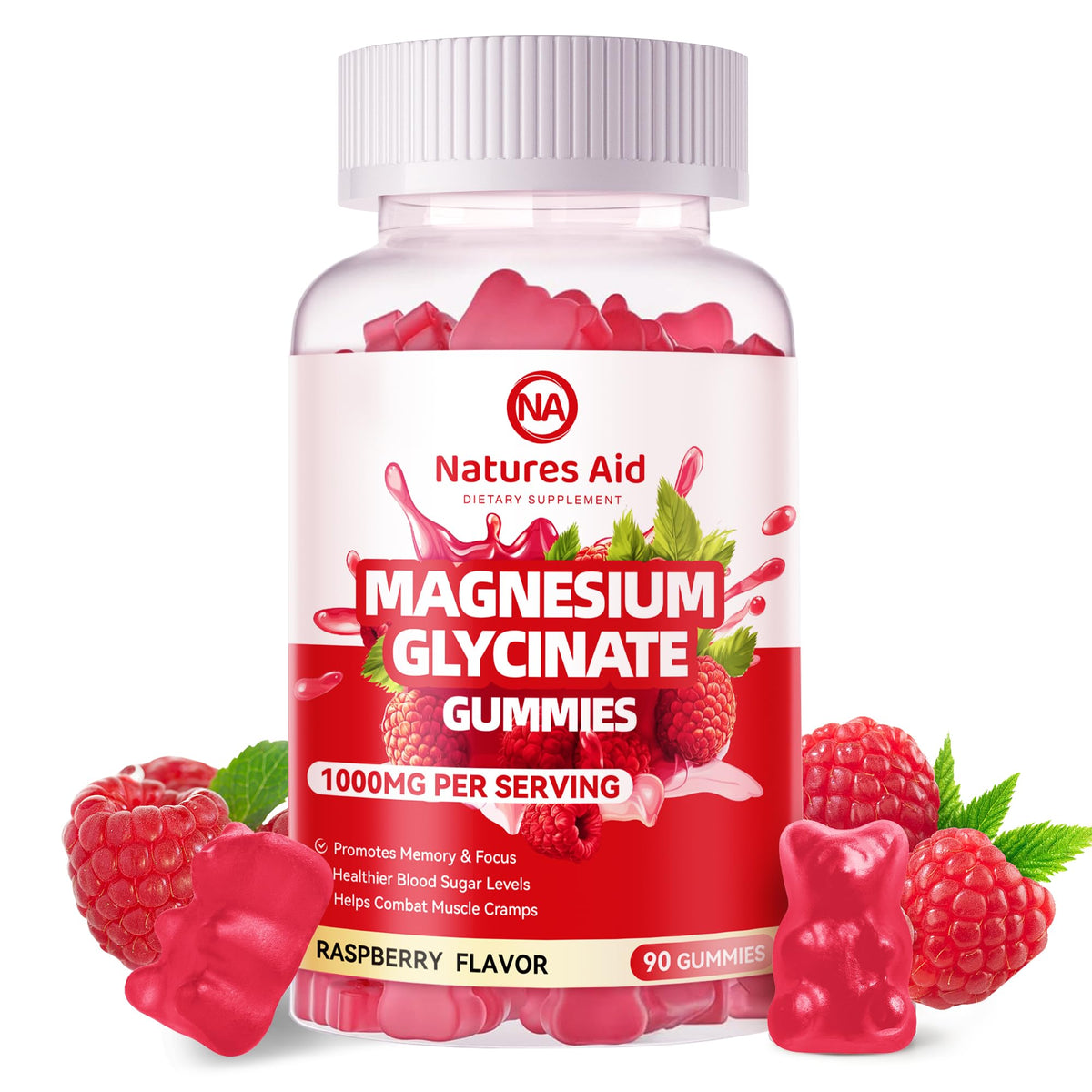 Natures Aid Magnesium Glycinate Gummies 1000mg - Sugar Free Magnesium Potassium Supplement with Vitamin D, B6, CoQ10 for Calm Mood - PrimeBioHealth - canada supplements