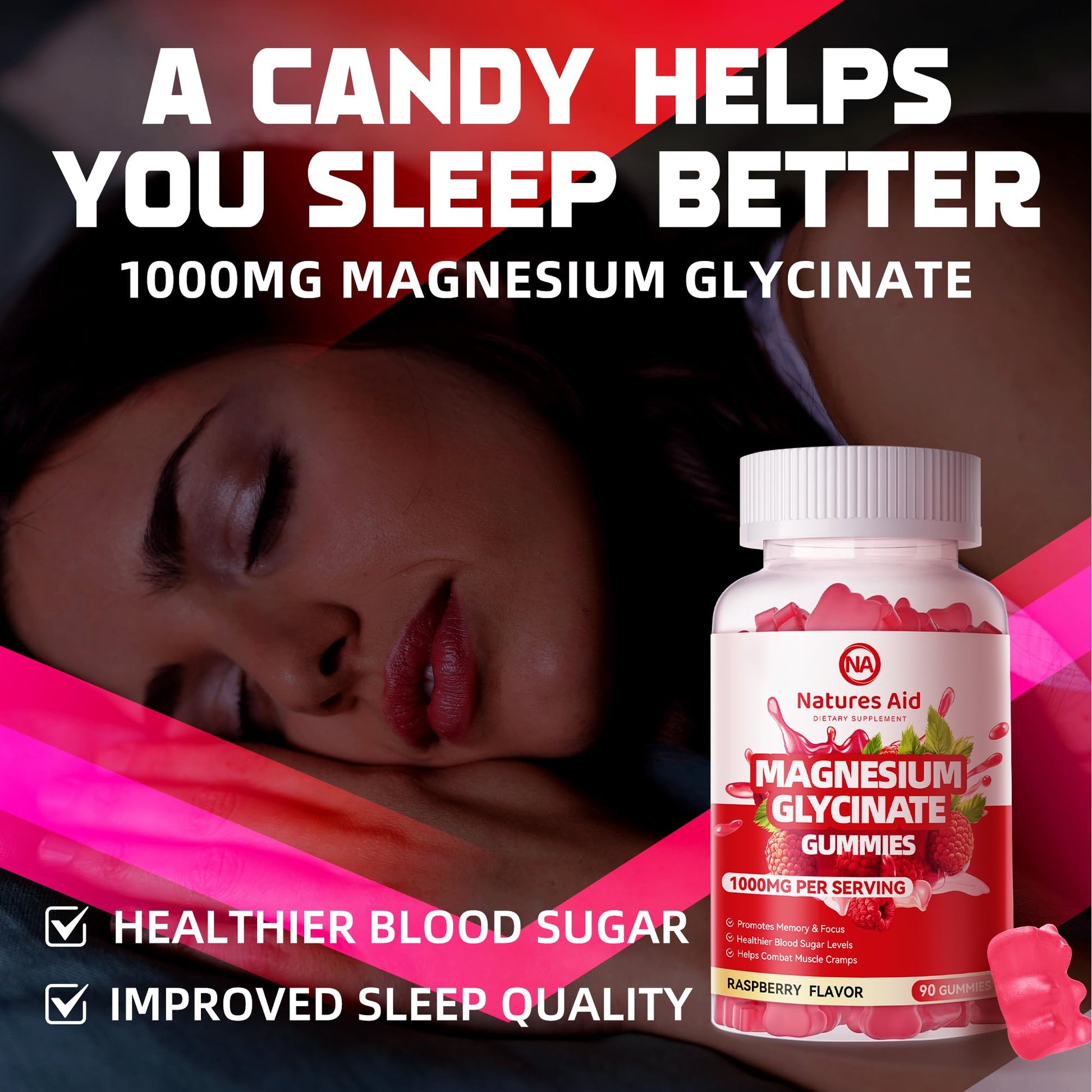Natures Aid Magnesium Glycinate Gummies 1000mg - Sugar Free Magnesium Potassium Supplement with Vitamin D, B6, CoQ10 for Calm Mood - PrimeBioHealth - canada supplements