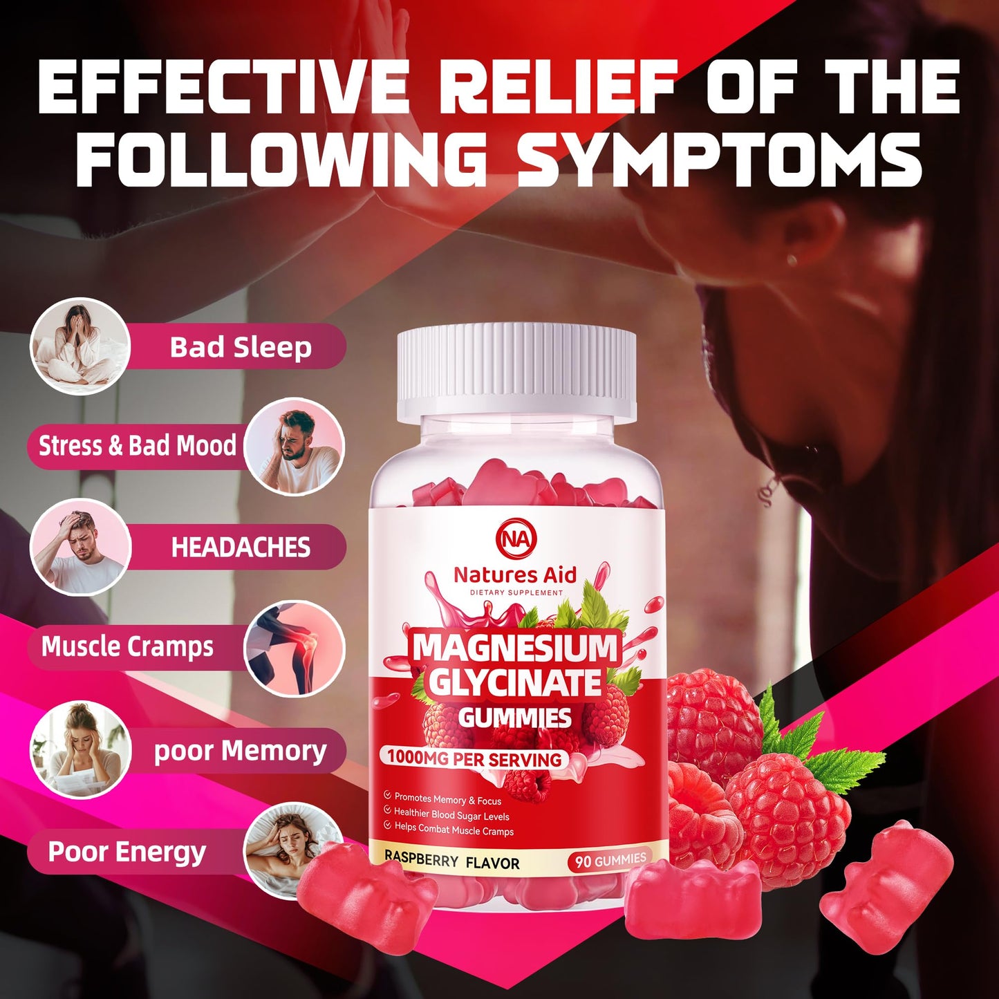 Natures Aid Magnesium Glycinate Gummies 1000mg - Sugar Free Magnesium Potassium Supplement with Vitamin D, B6, CoQ10 for Calm Mood - PrimeBioHealth - canada supplements