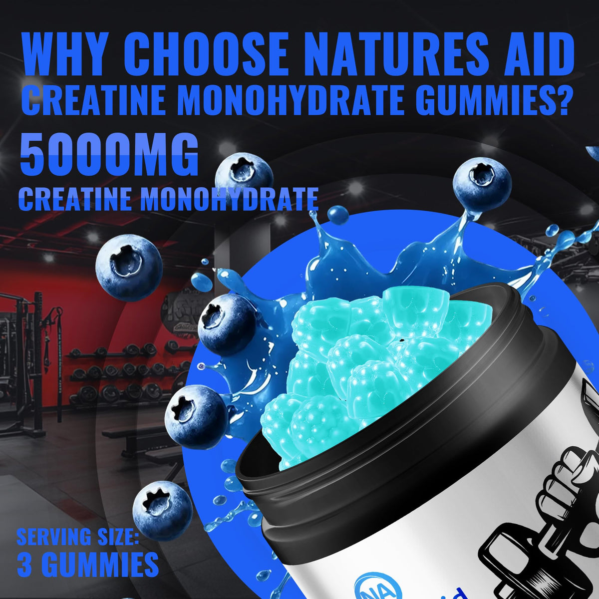 Natures Aid NSF Certified Creatine Gummy 5g - Creatine Monohydrate Gummies – Pre-Workout Energy & Muscle Growth Support for Men & Women - PrimeBioHealth - canada supplements