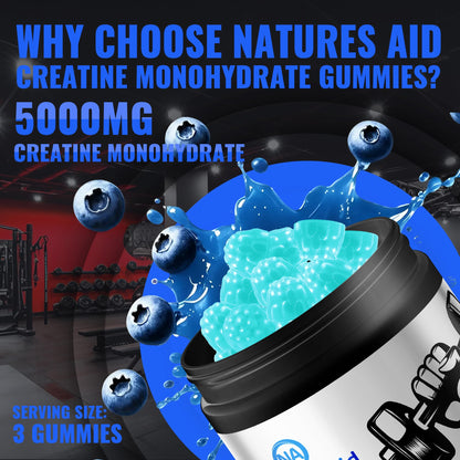 Natures Aid NSF Certified Creatine Gummy 5g - Creatine Monohydrate Gummies – Pre-Workout Energy & Muscle Growth Support for Men & Women - PrimeBioHealth - canada supplements