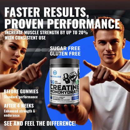 Natures Aid NSF Certified Creatine Gummy 5g - Creatine Monohydrate Gummies – Pre-Workout Energy & Muscle Growth Support for Men & Women - PrimeBioHealth - canada supplements