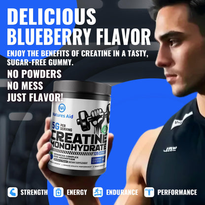 Natures Aid NSF Certified Creatine Gummy 5g - Creatine Monohydrate Gummies – Pre-Workout Energy & Muscle Growth Support for Men & Women - PrimeBioHealth - canada supplements