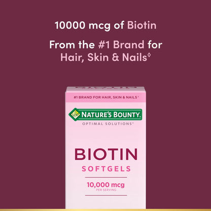 Nature's Bounty Biotin 10000mcg Supplement, Supports Healthy Hair, Skin and Nails, Optimal Solutions Hair Vitamin with Biotin - PrimeBioHealth - canada supplements